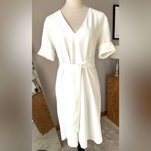 Zara V neck short sleeve dress white pull over with waist tie size medium
